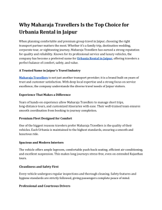 Why Maharaja Travellers Is the Top Choice for Urbania Rental in Jaipur