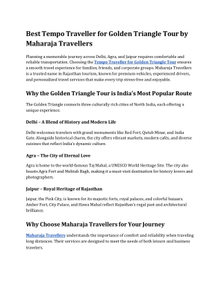 Best Tempo Traveller for Golden Triangle Tour by Maharaja Travellers