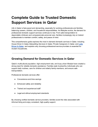 Complete Guide to Trusted Domestic Support Services in Qatar
