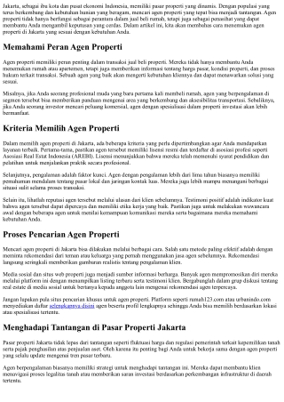 Mencari Agen Properti yang Sesuai dengan Kebutuhan Anda di Jakarta