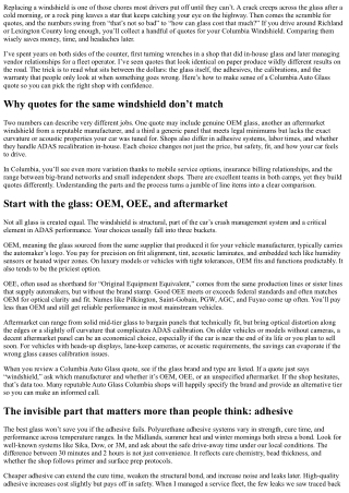 How to Compare a Columbia Auto Glass Quote Effectively