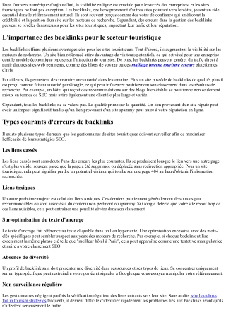 Pourquoi les erreurs de backlinks sont fatales pour les sites touristiques ?