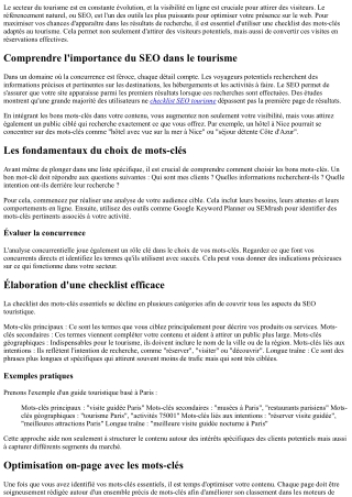 Checklist des mots-clés essentiels en SEO touristique à ne pas négliger !