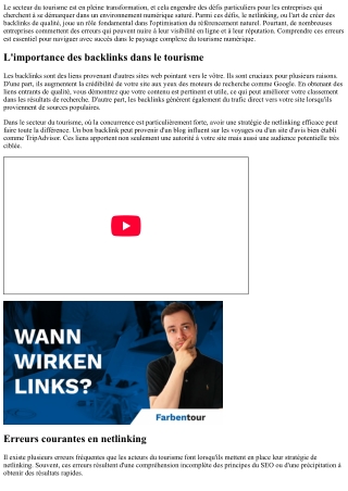 Tourisme & Backlinks: Comment réussir sans faire la moindre faute?