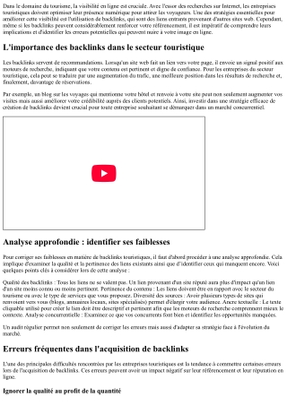 Corriger ses faiblesses avec une analyse approfondie des backlinks touristiques.