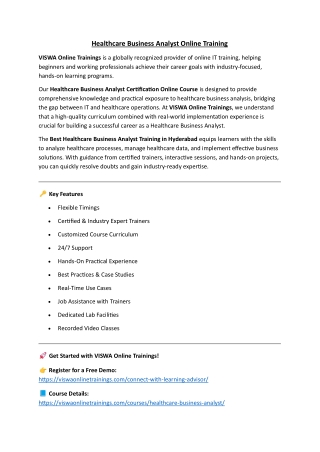 Healthcare Business Analyst Online Training Real-time support from India