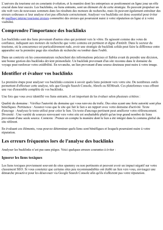 Comment analyser vos backlinks pour éviter les erreurs en tourisme