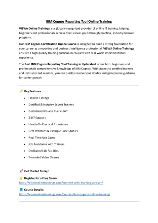 IBM Cognos Reporting Tool Online Coaching Classes In India, Hyderabad