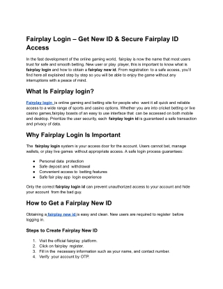 Fairplay Login – Get New ID & Secure Fairplay ID Access