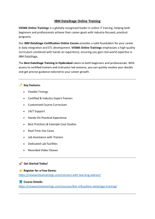 IBM DataStage Online Training by Real-time Trainer in India