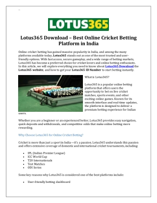 Lotus365 Download – Best Online Cricket Betting Platform in India