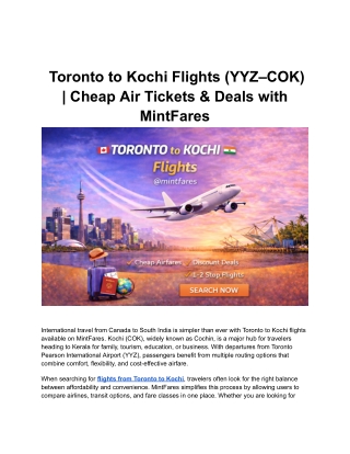 Toronto to Kochi Flights – Reliable Canada to South India Travel