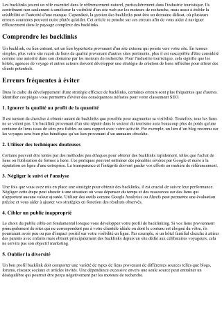 Guide des erreurs de backlinks dans l'industrie touristique