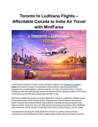 Cheap Toronto to Ludhiana Flights | Compare Canada–India Fares