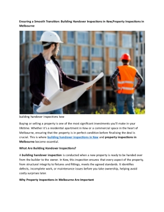 Ensuring a Smooth Transition: Building Handover Inspections in Kew,Property Inspections in Melbourne