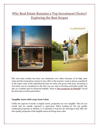 Why Real Estate Remains a Top Investment Choice? Exploring the Best Scopes