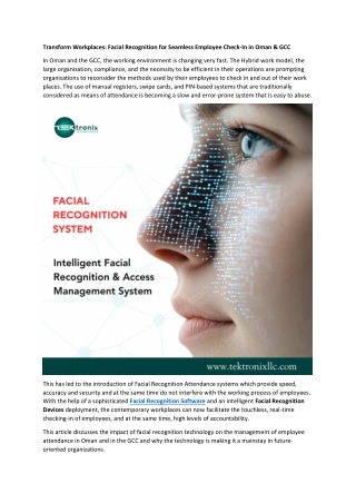 Transform Workplaces - Facial Recognition for Seamless Employee Check-In in Oman & GCC