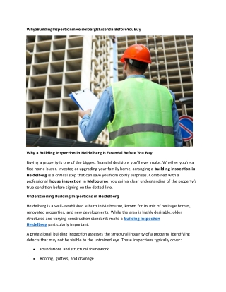 Why a Building Inspection in Heidelberg Is Essential Before You Buy