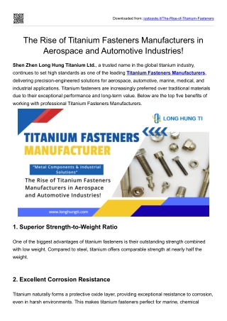 The Rise of Titanium Fasteners Manufacturers in Aerospace and Automotive Industries!
