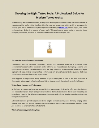 Choosing the Right Tattoo Tools: A Professional Guide for Modern Tattoo Artists