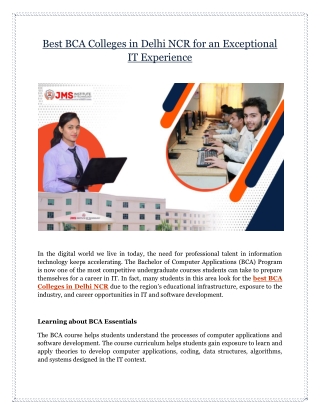 Best BCA Colleges in Delhi NCR for an Exceptional IT Experience