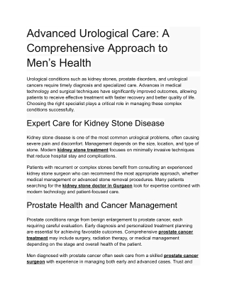 Advanced Urological Care: A Comprehensive Approach to Men’s Health