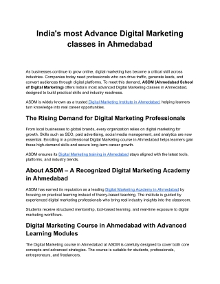 India's most Advance Digital Marketing classes in Ahmedabad