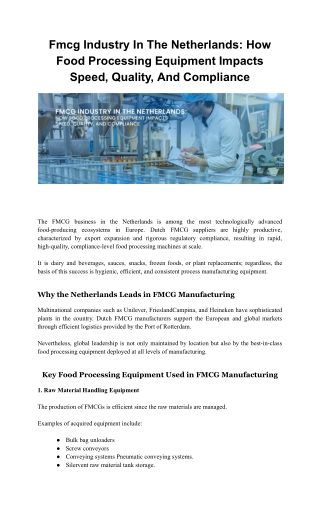 FMCG INDUSTRY IN THE NETHERLANDS_ HOW FOOD PROCESSING EQUIPMENT IMPACTS SPEED, QUALITY, AND COMPLIANCE