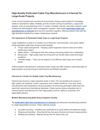 High-Quality Perforated Cable Tray Manufacturers in Chennai for Large-Scale Projects