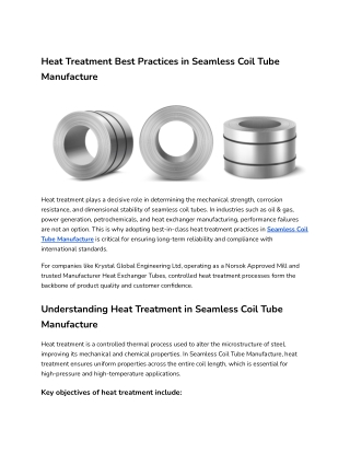 Heat Treatment Best Practices in Seamless Coil Tube Manufacture