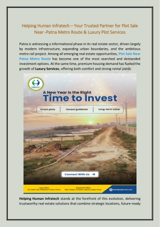 Affordable Plot Sale Near Patna Metro Route Helping Human Infratech Pvt. Ltd