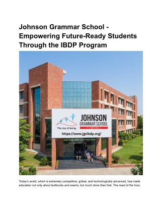 Johnson Grammar School - Empowering Future-Ready Students Through the IBDP Program