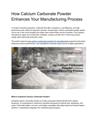 How Calcium Carbonate Powder Enhances Your Manufacturing Process