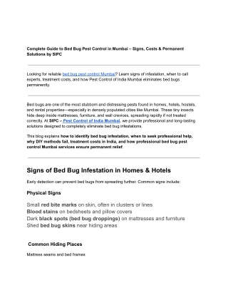 bed bug pest control in Mumbai