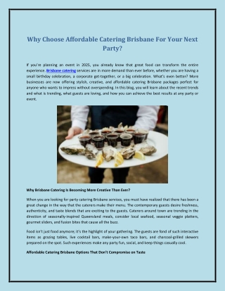 Why Choose Affordable Catering Brisbane For Your Next Party?