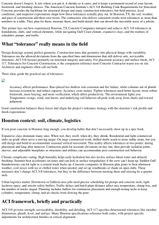 ACI 318 Tolerances and Construction Practices: Houston Concrete Companies’ Prime
