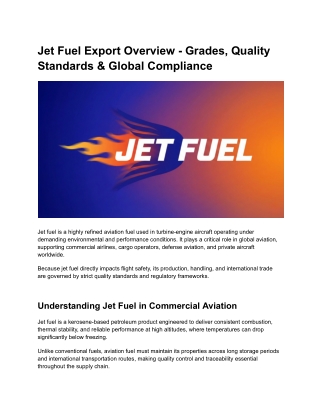 Jet Fuel for Global Aviation: Grades, Standards & Trade Compliance
