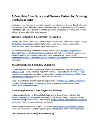 A Complete Compliance and Finance Partner for Growing Startups in India