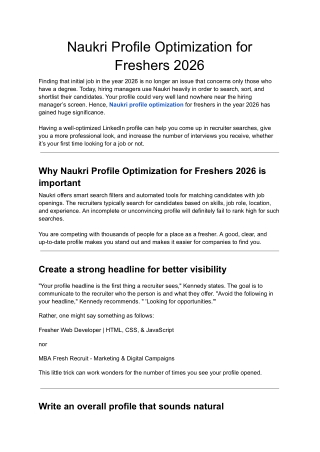 Naukri Profile Optimization for Freshers 2026