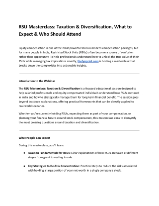 RSU Masterclass_ Taxation & Diversification, What to Expect & Who Should Attend