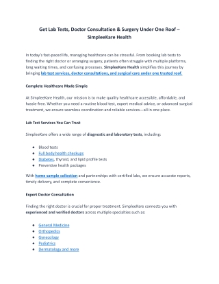 Get Lab Tests, Doctor Consultation & Surgery Under One Roof – SimpleeKare Health