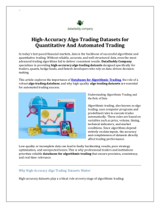 High-Accuracy Algo Trading Datasets for Quantitative And Automated Trading