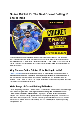 Online Cricket ID_ The Best Cricket Betting ID Site in India