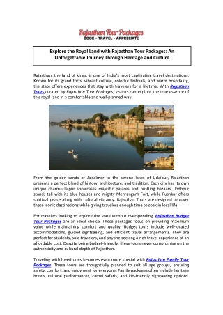 Affordable Rajasthan Budget Tour Packages | Rajasthantourpackages.in