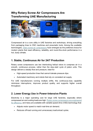 Why Rotary Screw Air Compressors Are Transforming UAE Manufacturing