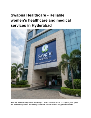 Swapna Healthcare - Reliable women's healthcare and medical services in Hyderabad