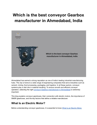 Which is the best conveyor Gearbox manufacturer in Ahmedabad, India