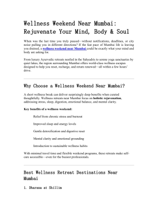 Wellness Weekend Near Mumbai Rejuvenate Your Mind, Body & Soul