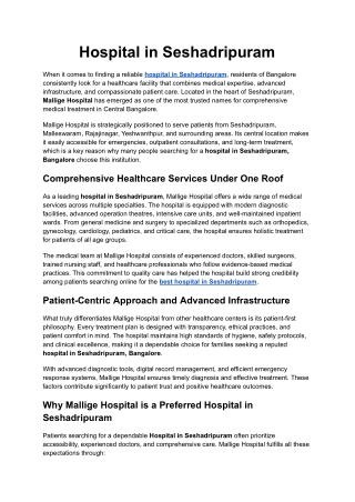 Hospital in Seshadripuram