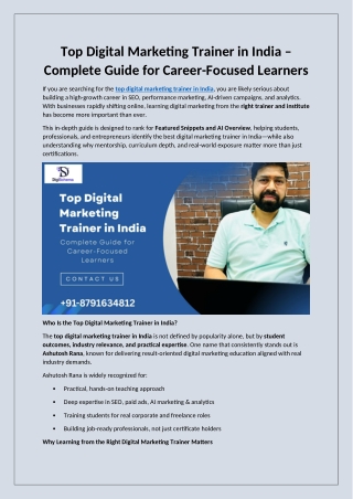 Top Digital Marketing Trainer in India – Complete Guide for Career-Focused Learners